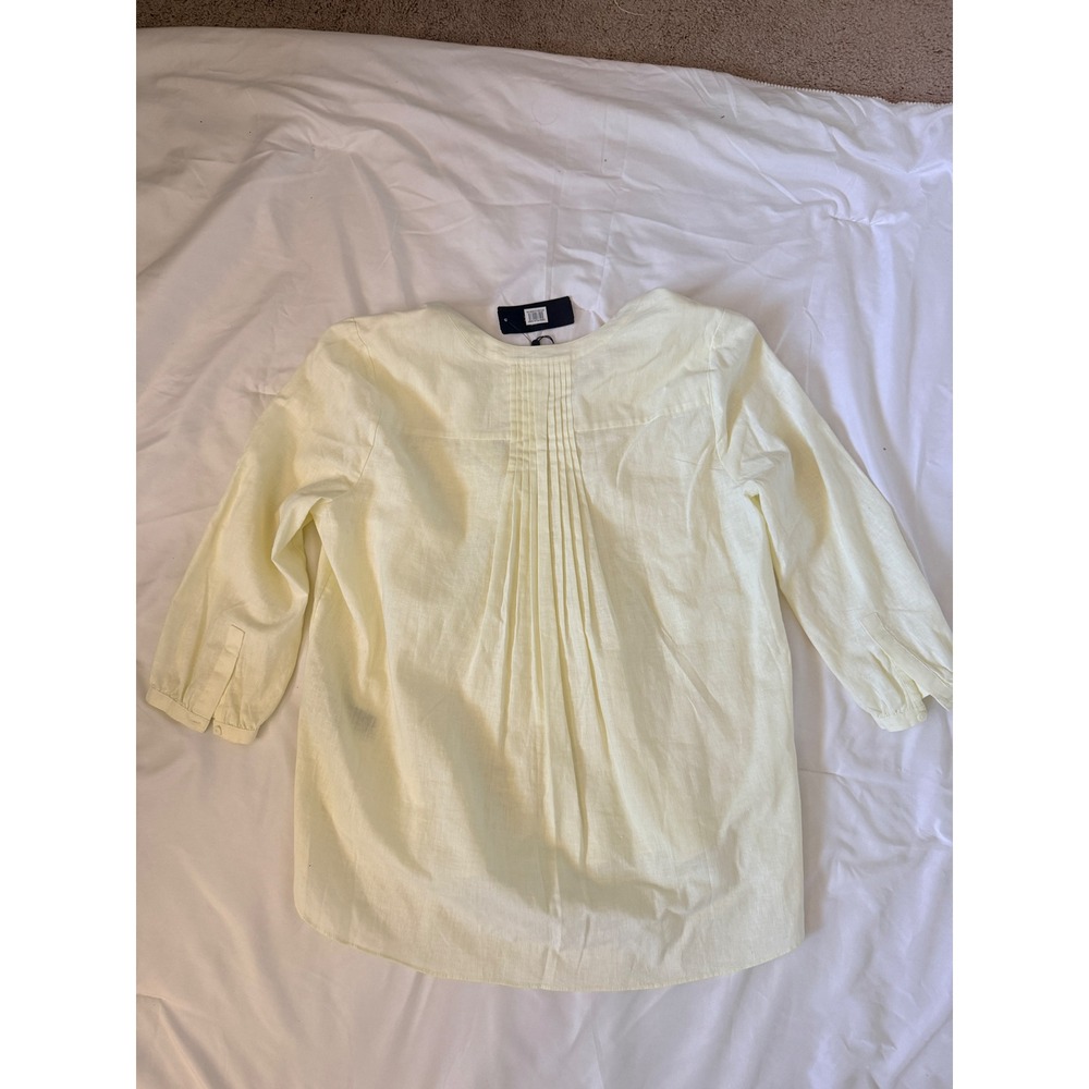 NYDJ Soleil Yellow Linen Blend 3/4 Sleeve Pintuck Tunic Top Blouse NWT Medium - Picture 2 of 4